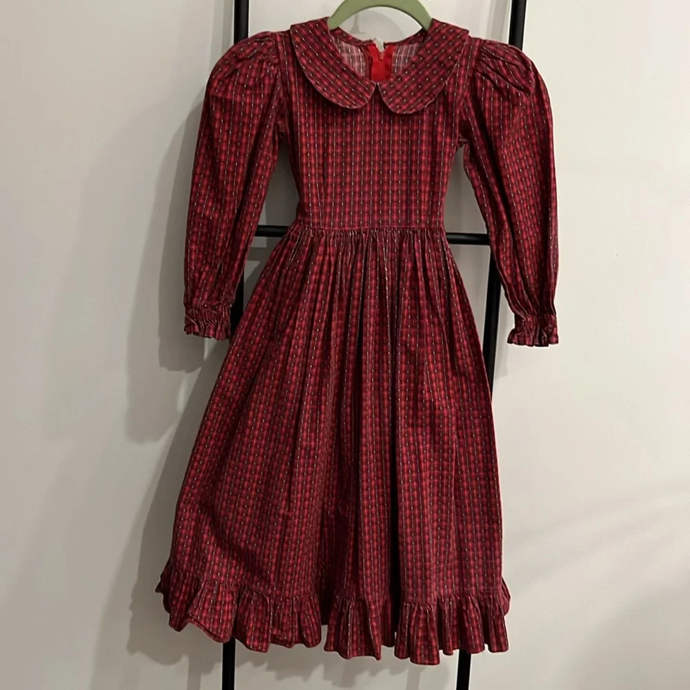 Vintage Daisy Kingdom Girls Dress Red Cream Long Sleeve Size 5/6